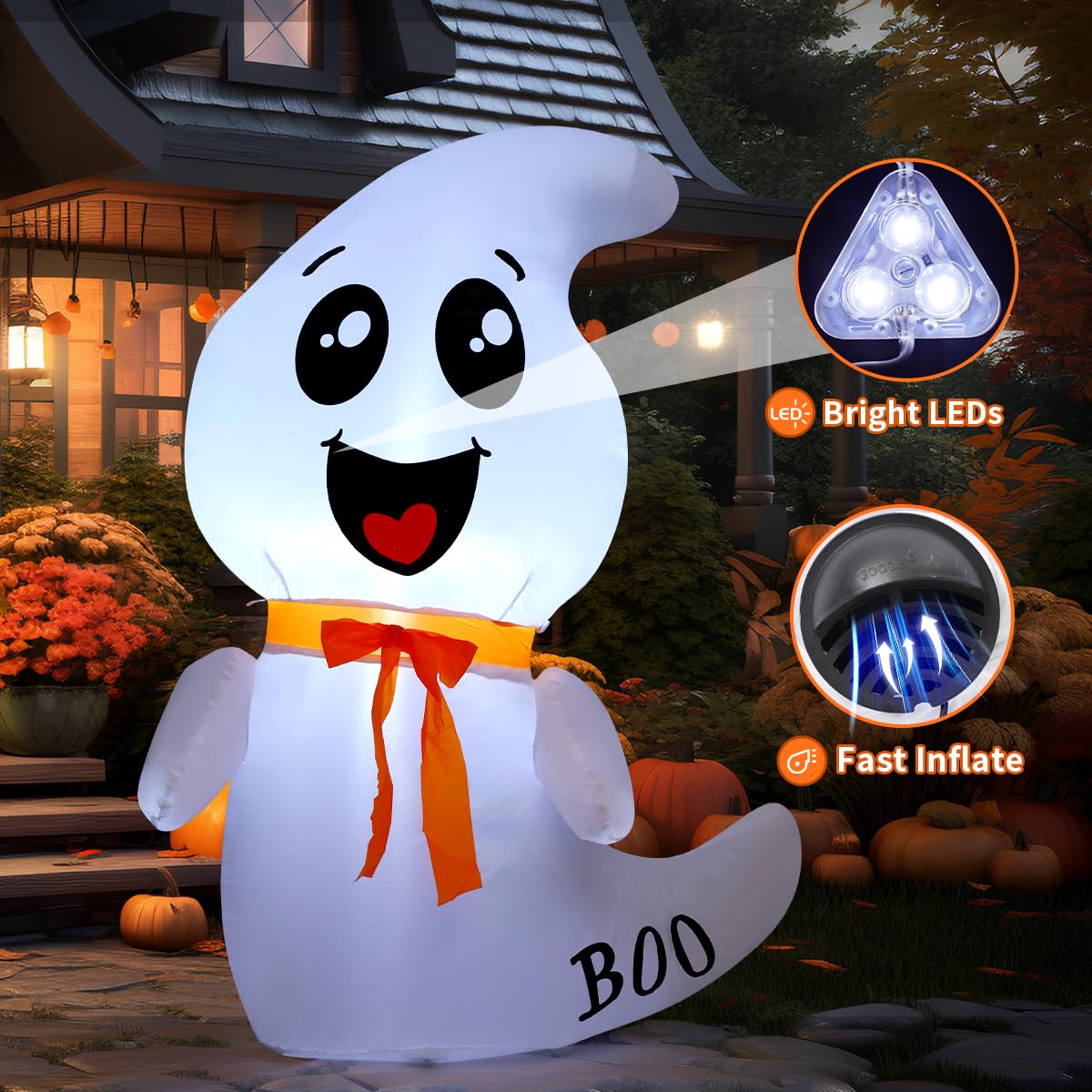 4 FT Inflatable Ghost with Built-in LEDs W557734