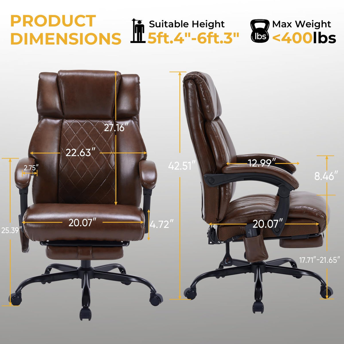 Brown Heated Massage Reclining Leather Office Chair with Foot Rest Y323