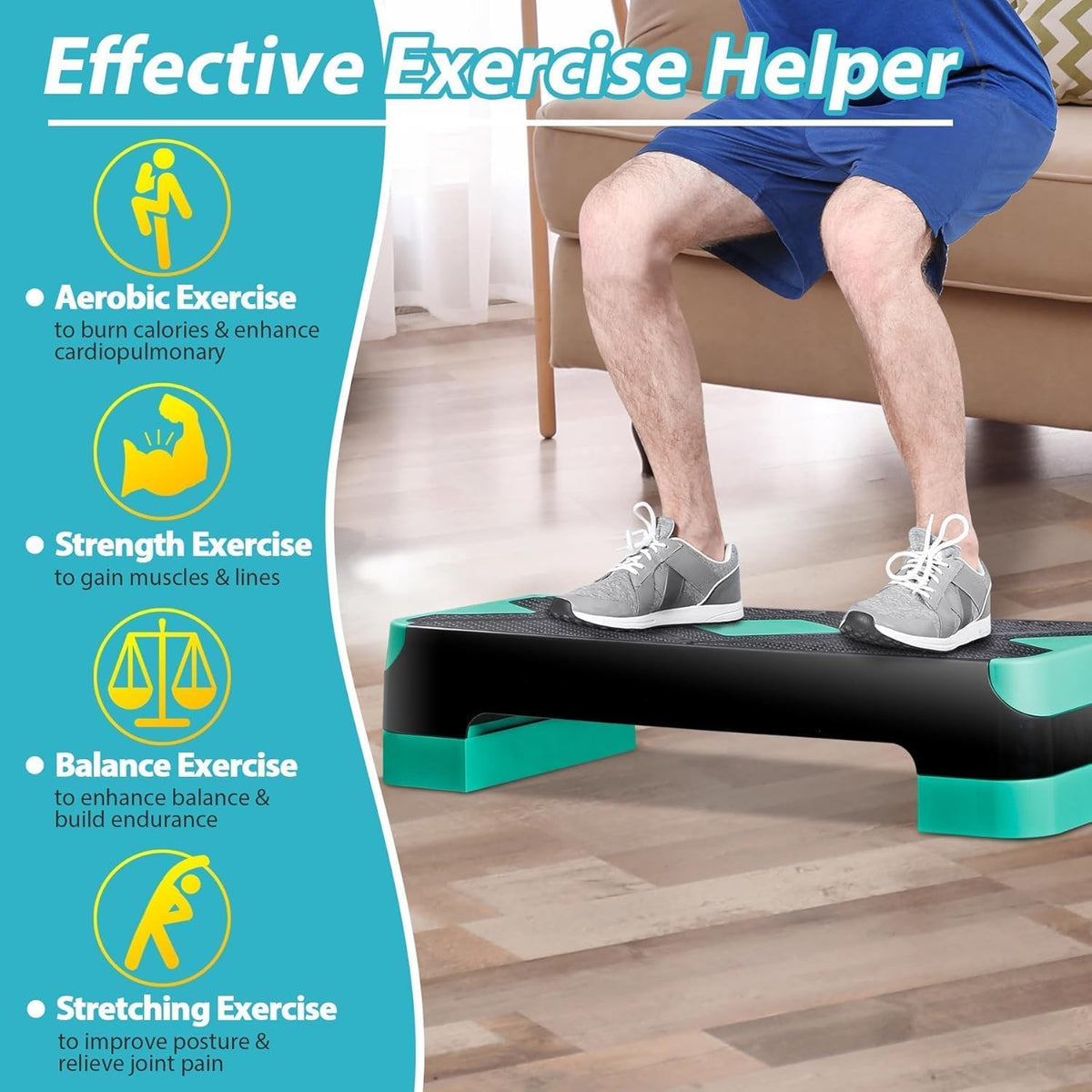 26.5 inch Aerobic Step Platform with 4 Risers T62051