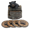 Black Bear Cub Tree Trunk Coaster Holder with 4 Coasters Set F2408