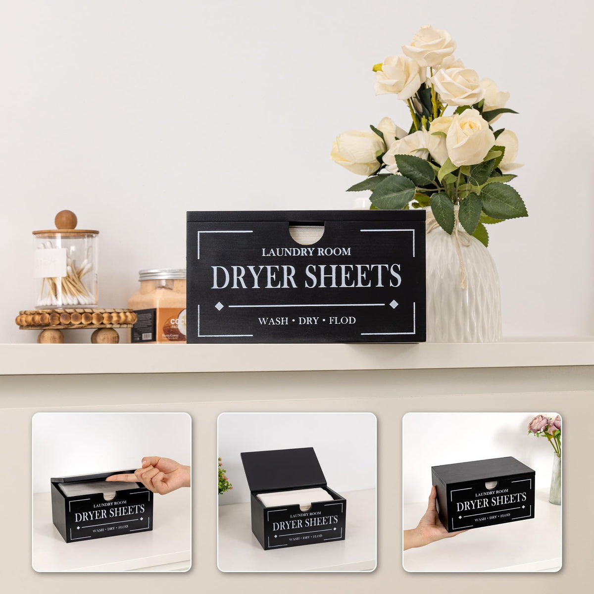 Black Dryer Sheet Holder with Lid E637