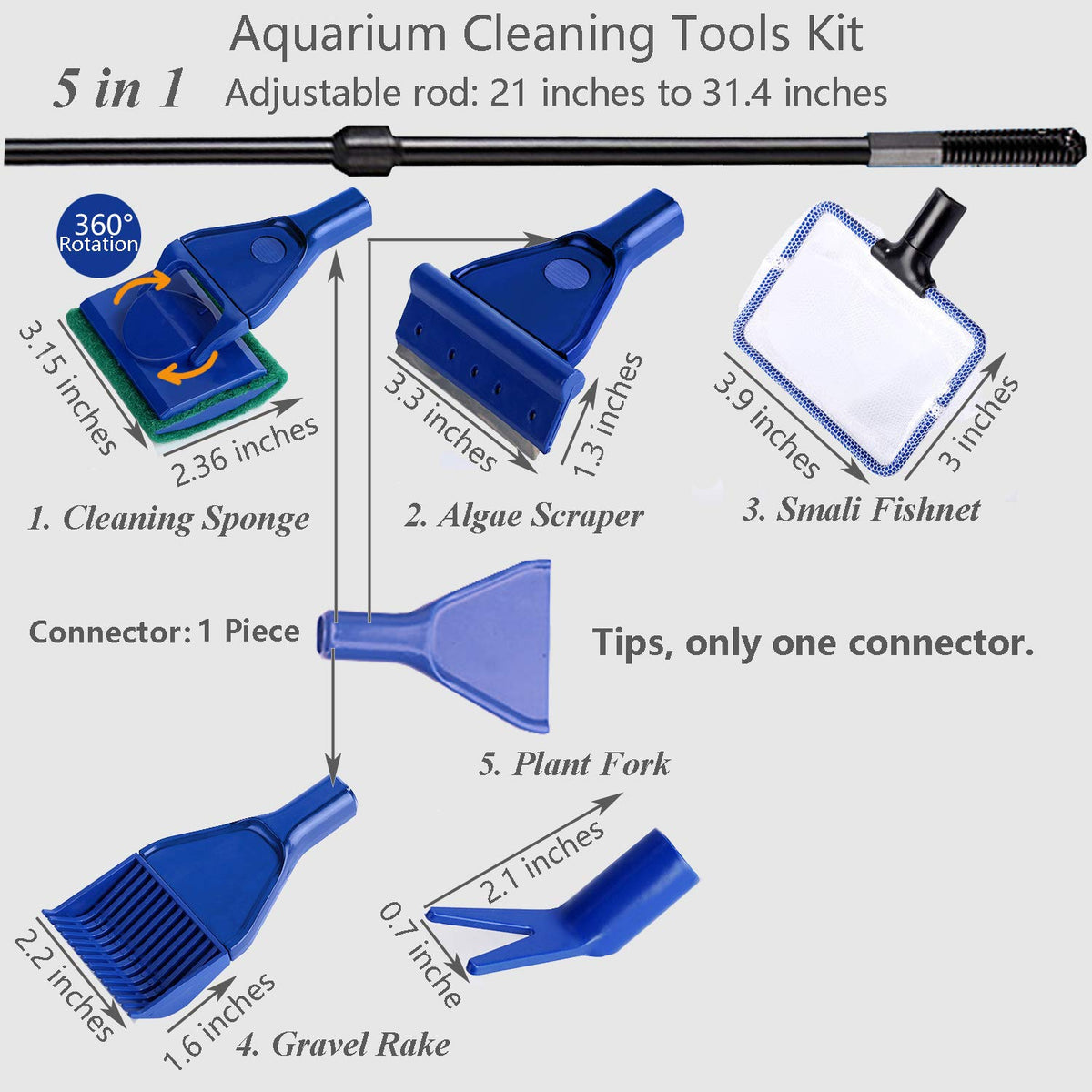 5 In 1 Aquarium Cleaning Tools Kit with Adjustable Length Rod K745