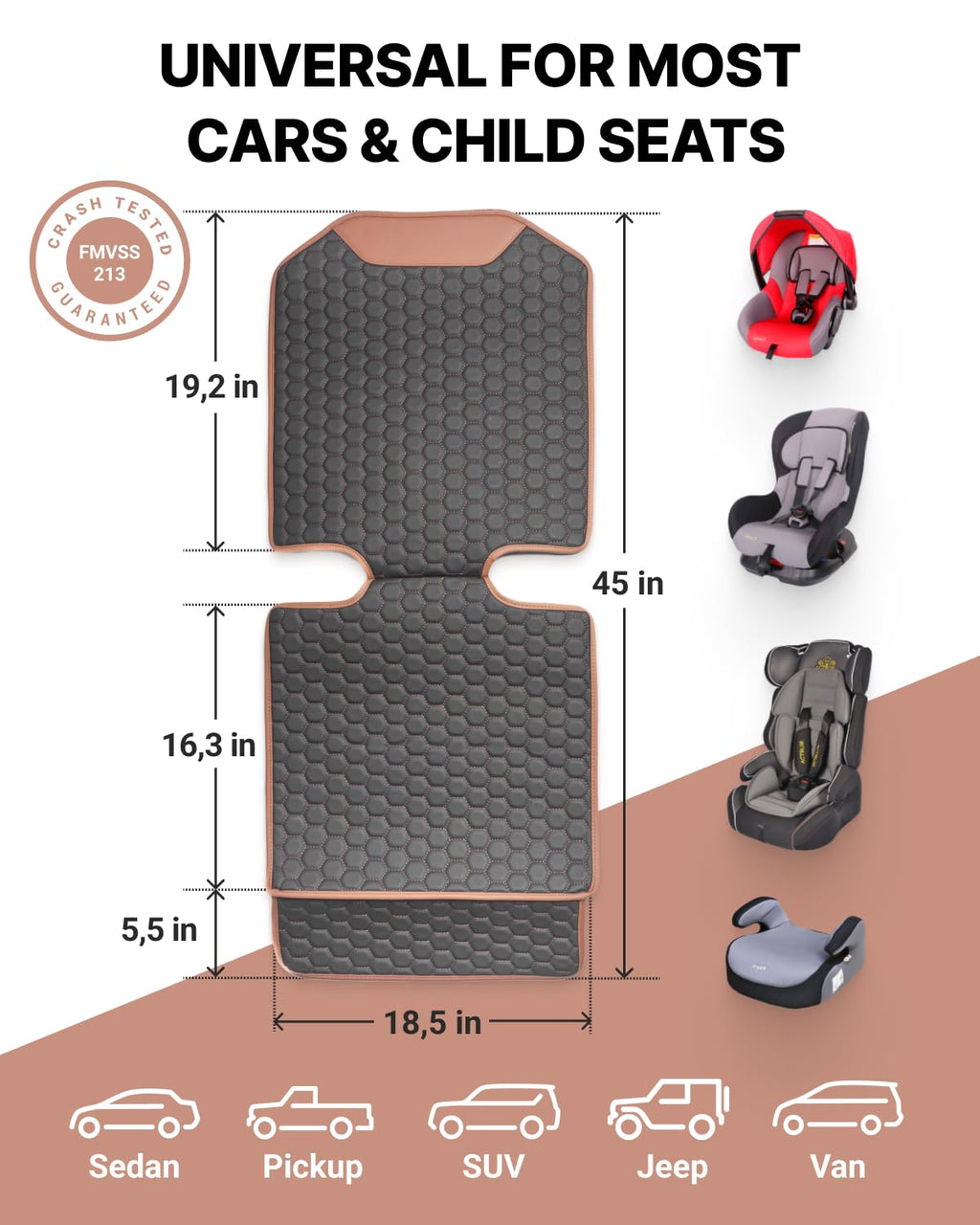 Black-Brown Backless Booster Seat, Waterproof Leather Seat Protector & Kick Mat Set Y58727
