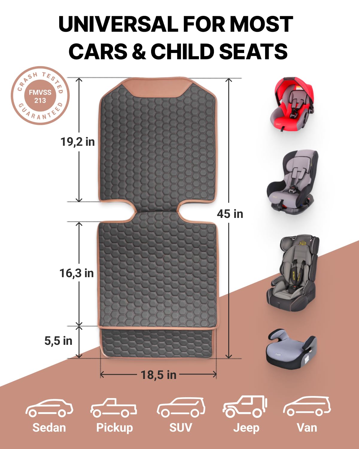 Black-Brown Backless Booster Seat, Waterproof Leather Seat Protector & Kick Mat Set Y58727