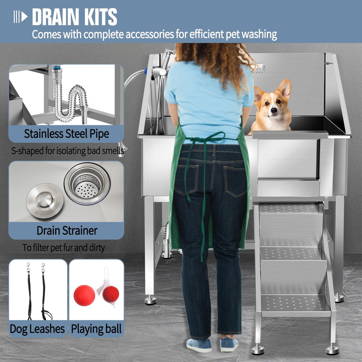 38" Stainless Steel Dog Grooming Tub with Stairs N166559