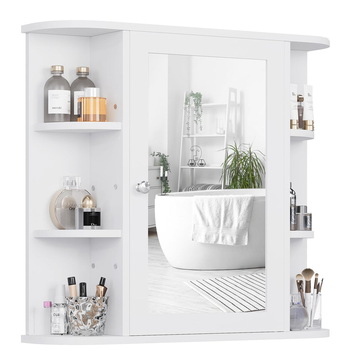 White Wall Mounted Medicine Cabinet with Mirror J742