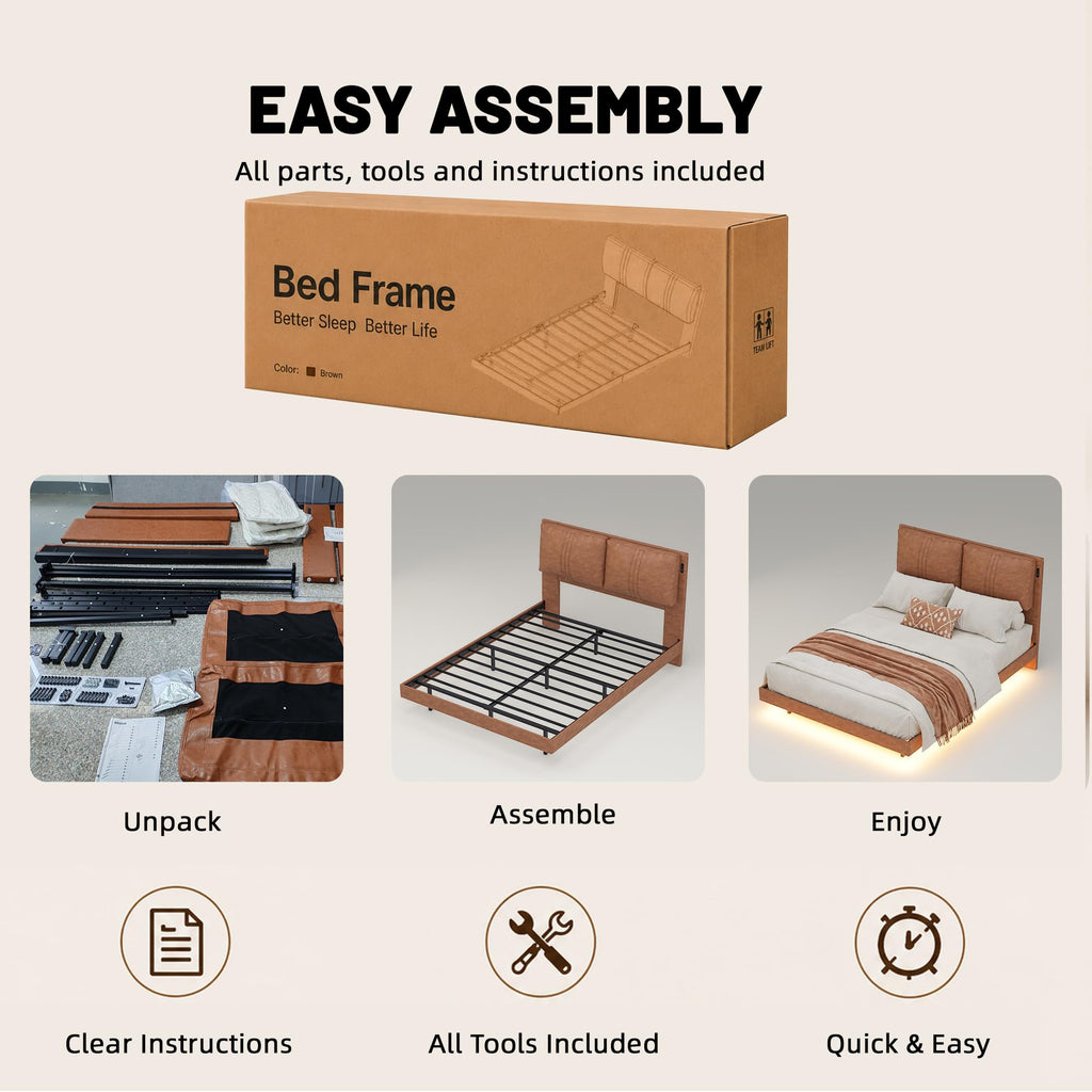 Queen Floating Bed Frame with LED Lights B60604