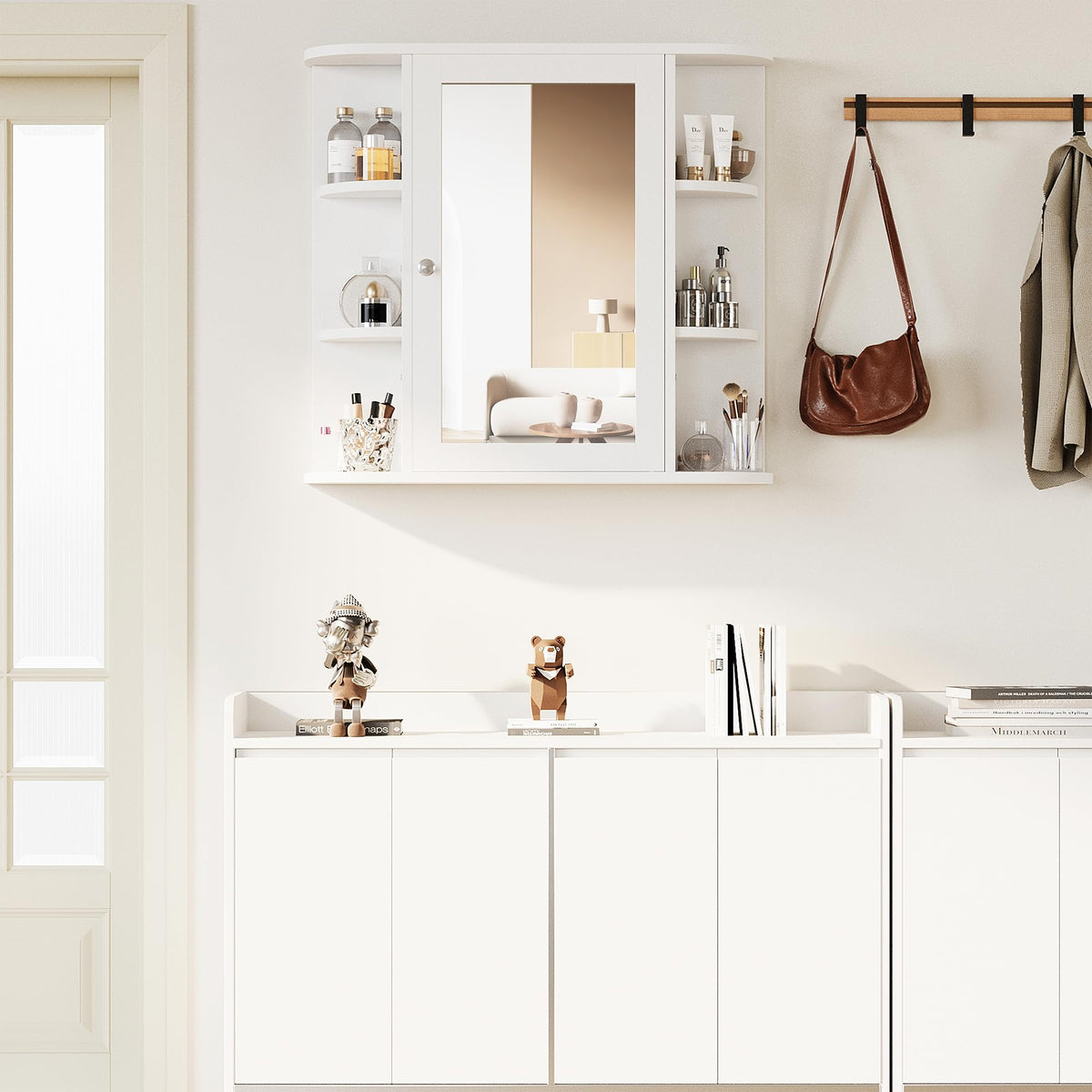 White Wall Mounted Medicine Cabinet with Mirror J742