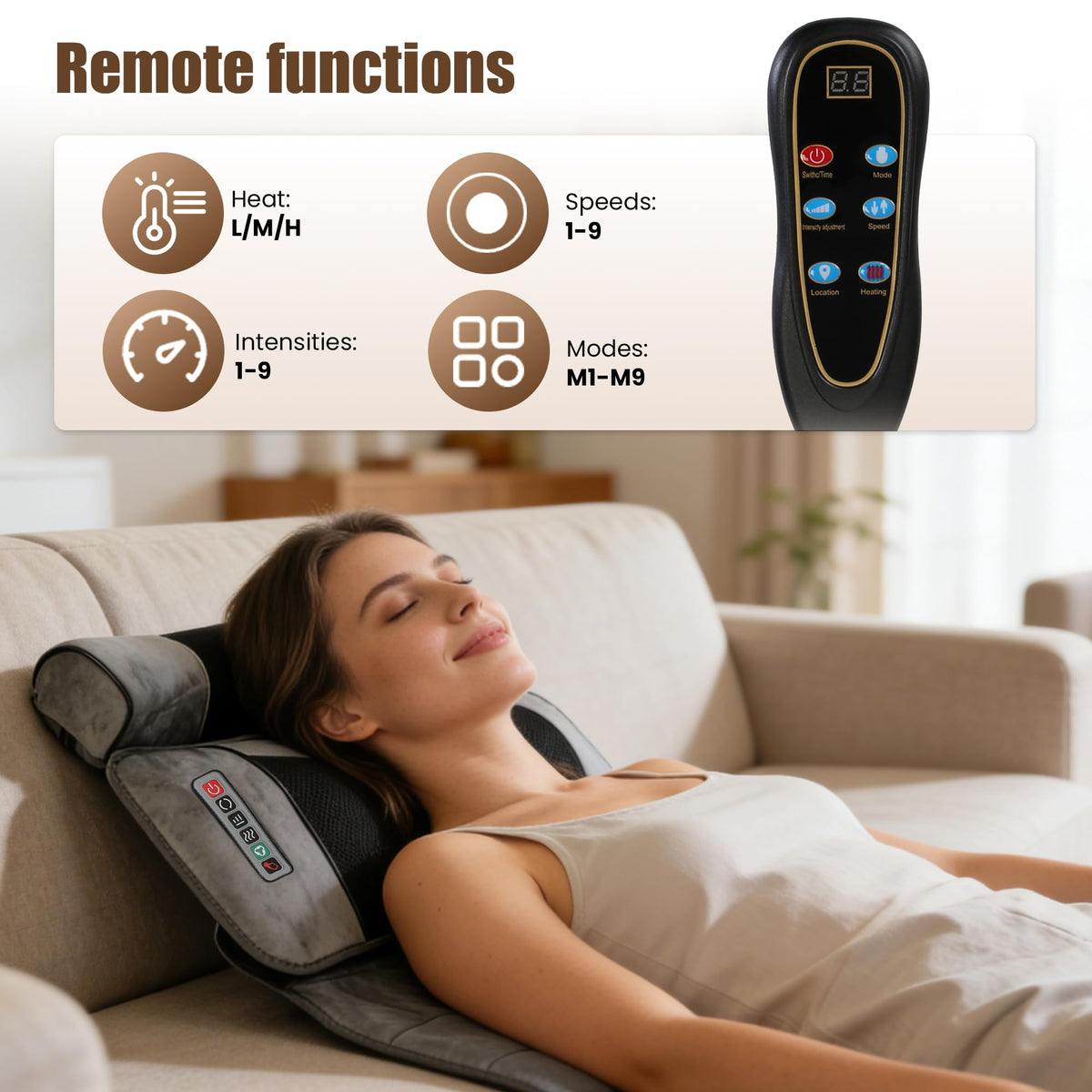 Full Body Massage Mat with Heat, 10 Vibrating Nodes, 9 Modes, 3 Heating Levels, Detachable Neck Foot Massager C5911