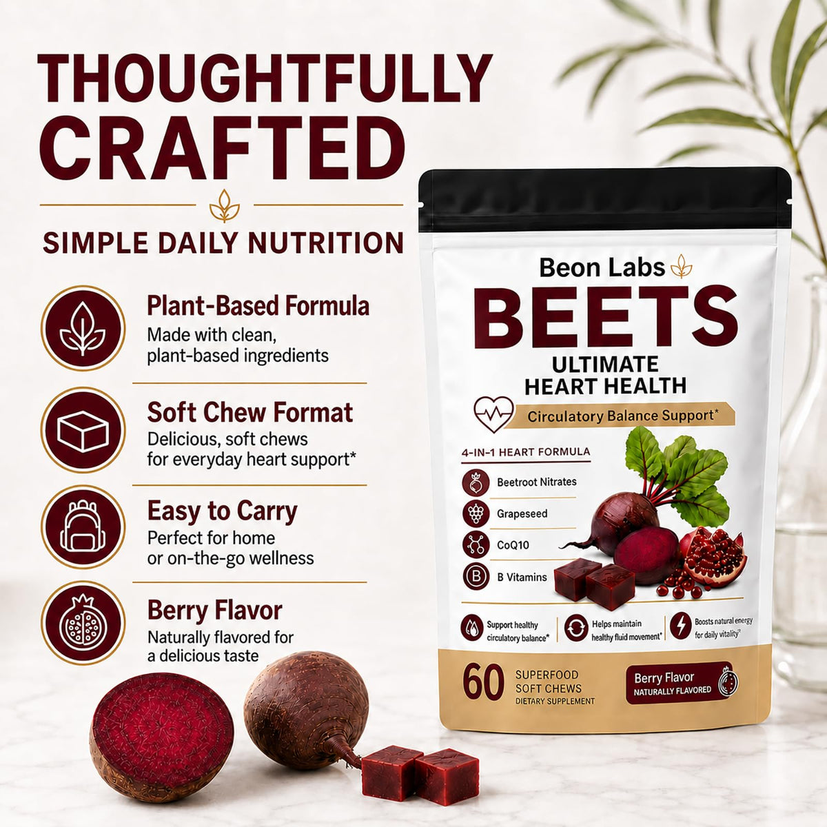 Beetroot Chews with CoQ10 & Grape Seed Extract, 60 Chews C211607
