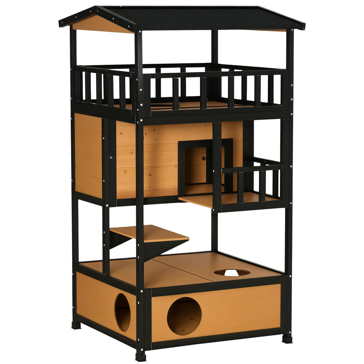 3-Story Wooden Outdoor Cat House with Raised Floor Q4396