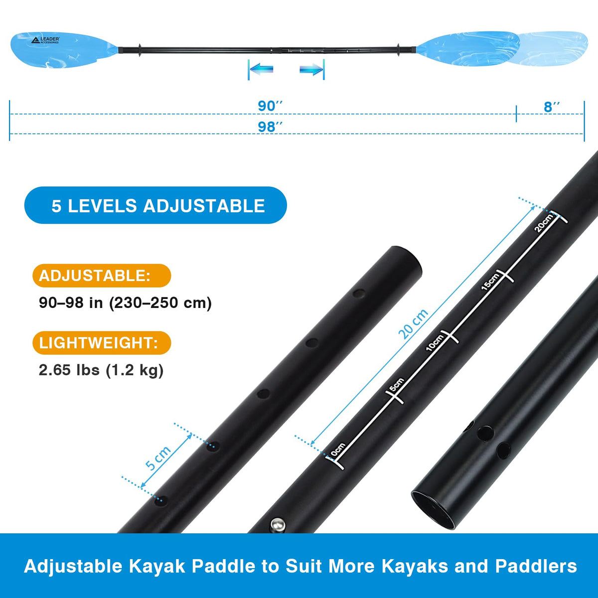 Adjustable Kayak Paddle 90-98in Q714540