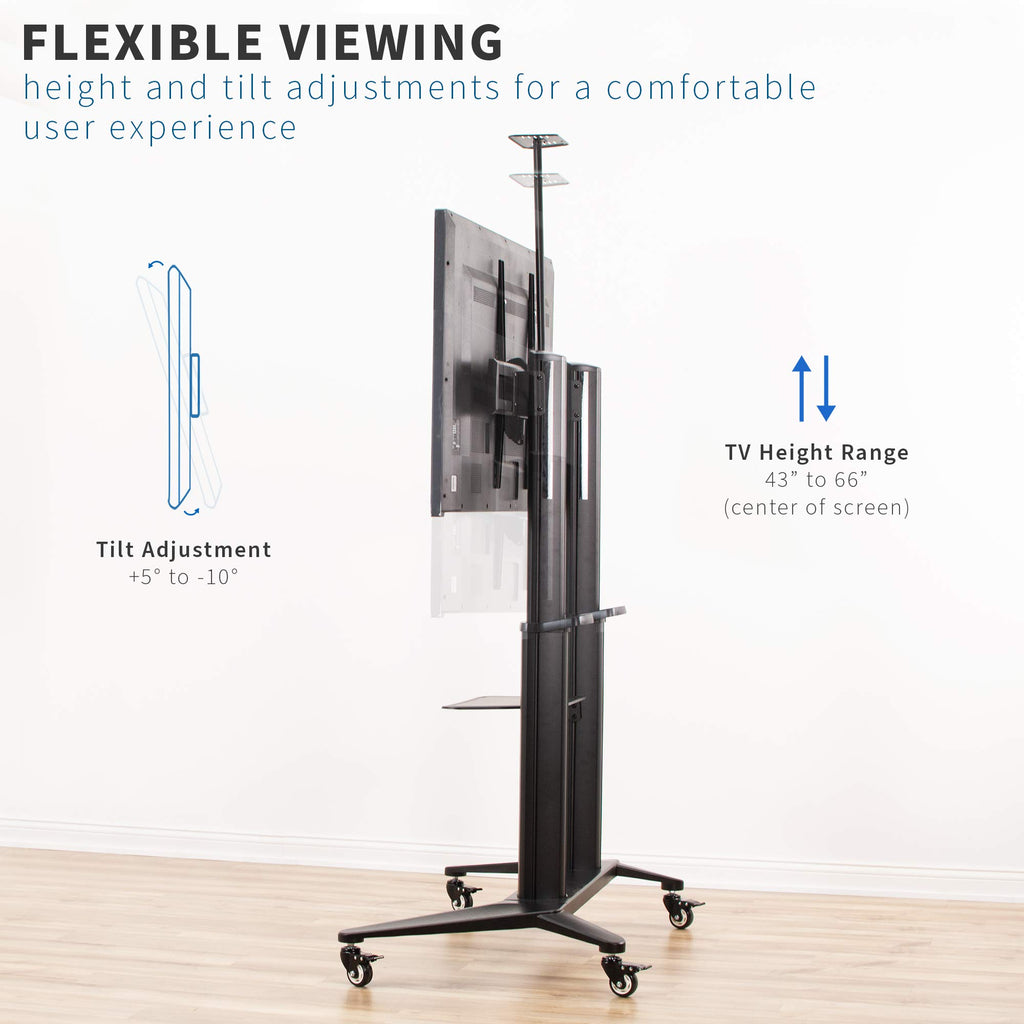 Aluminum Mobile TV Cart for 32 to 120 inch Screens up to 308 lbs, Black J914