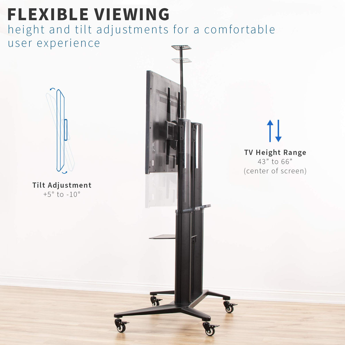 Aluminum Mobile TV Cart for 32 to 120 inch Screens up to 308 lbs, Black J914