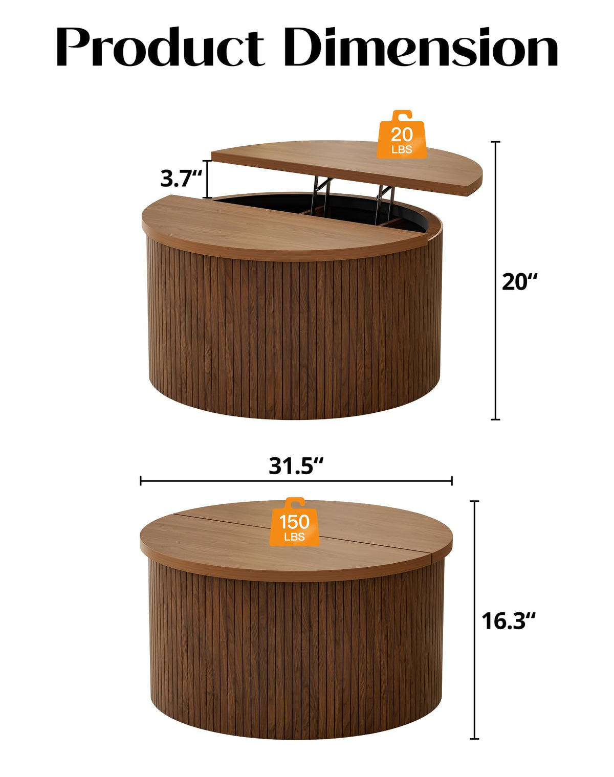 Round Lift Top Coffee Table with Storage U197934