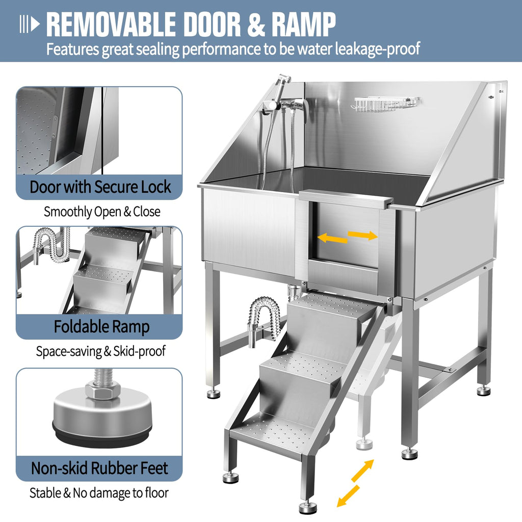 38" Stainless Steel Dog Grooming Tub with Stairs N166559