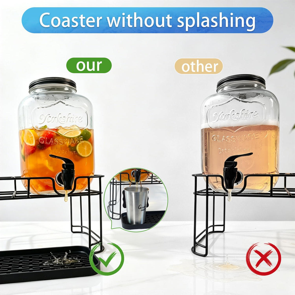 2 Pack 1.5 Gallon Glass Beverage Dispenser with Stand U521860