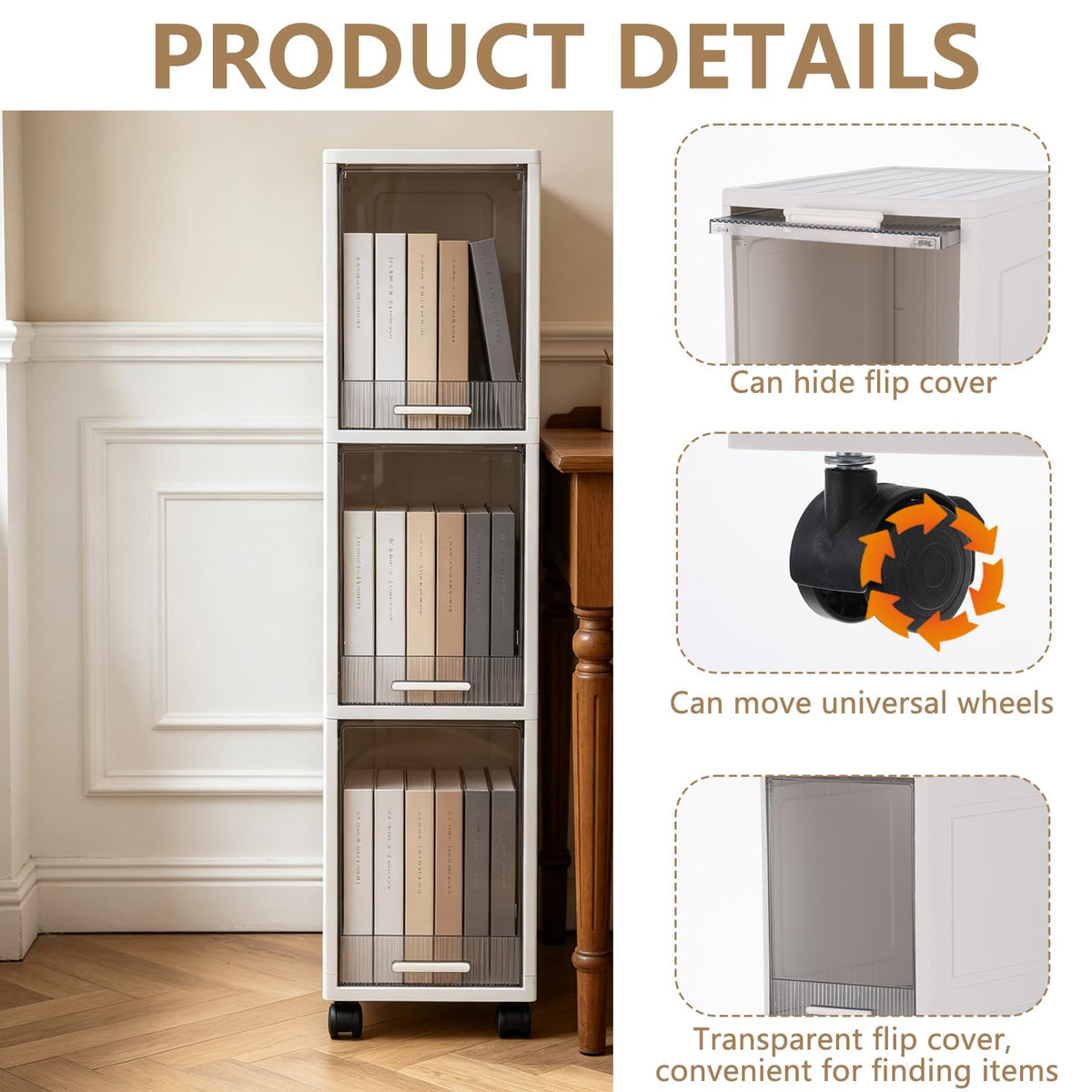 Narrow 3 Tier Bathroom Storage Cabinet with Wheels Z82593