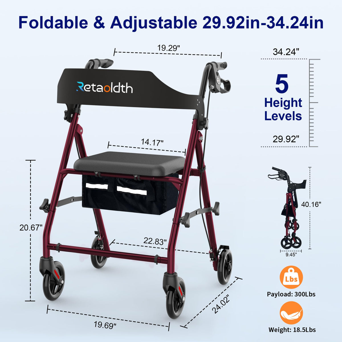 Foldable Rollator Walker with Seat D834290