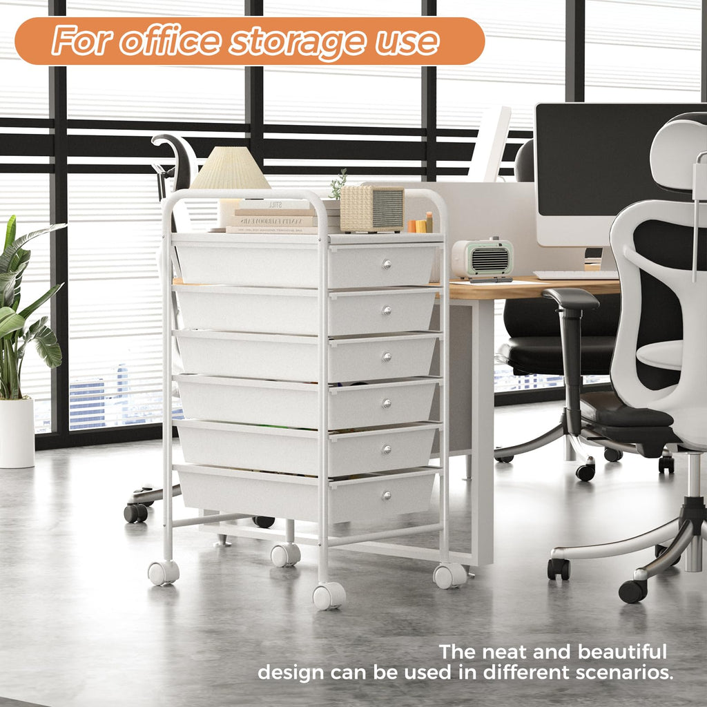 White 6 Tier Rolling Storage Cart with 6 Drawers U3111