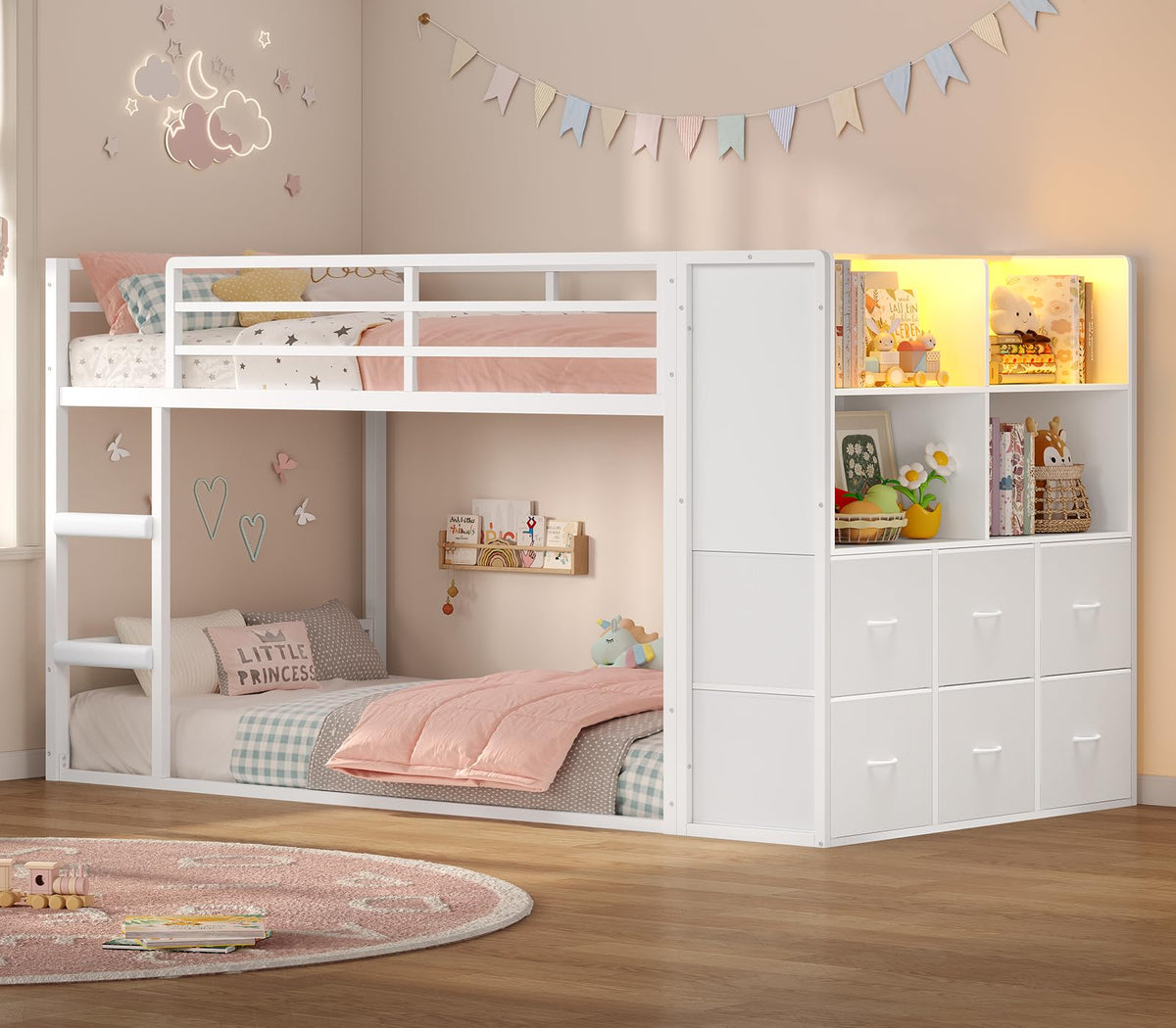 Twin Over Twin Bunk Bed with 6 Storage Drawers J169749