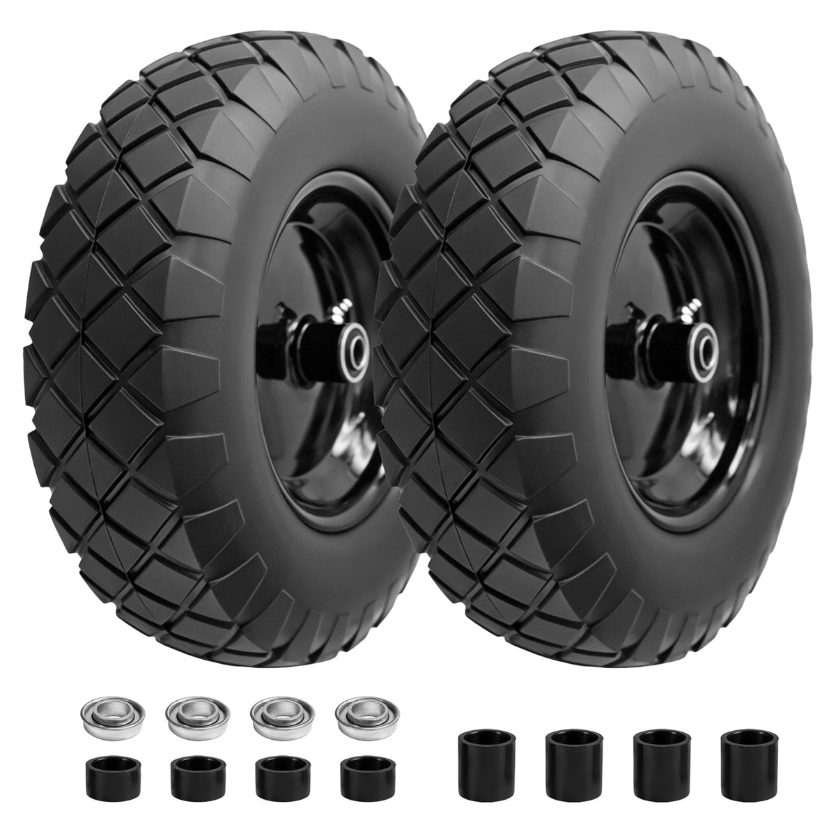 16" Flat Free Solid Rubber Wheelbarrow Wheels, 2 Pack Z15173