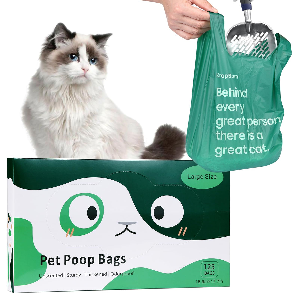 125 Count Large Unscented Cat Poop Bags with Handles W829