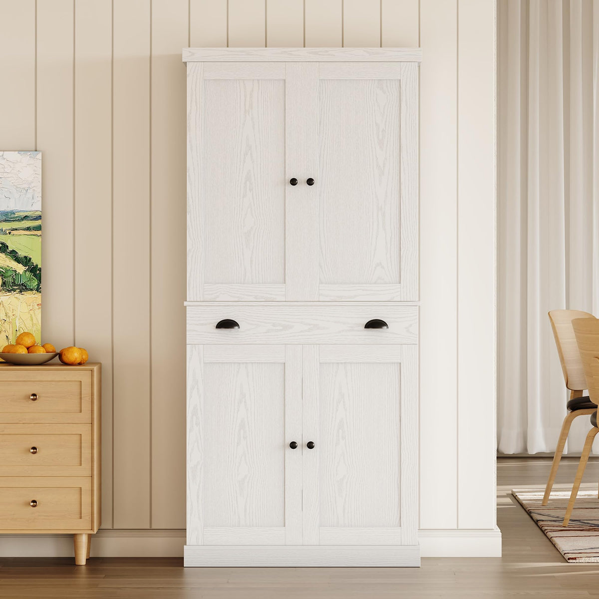 72" White Kitchen Pantry Cabinet with Drawer Q974029