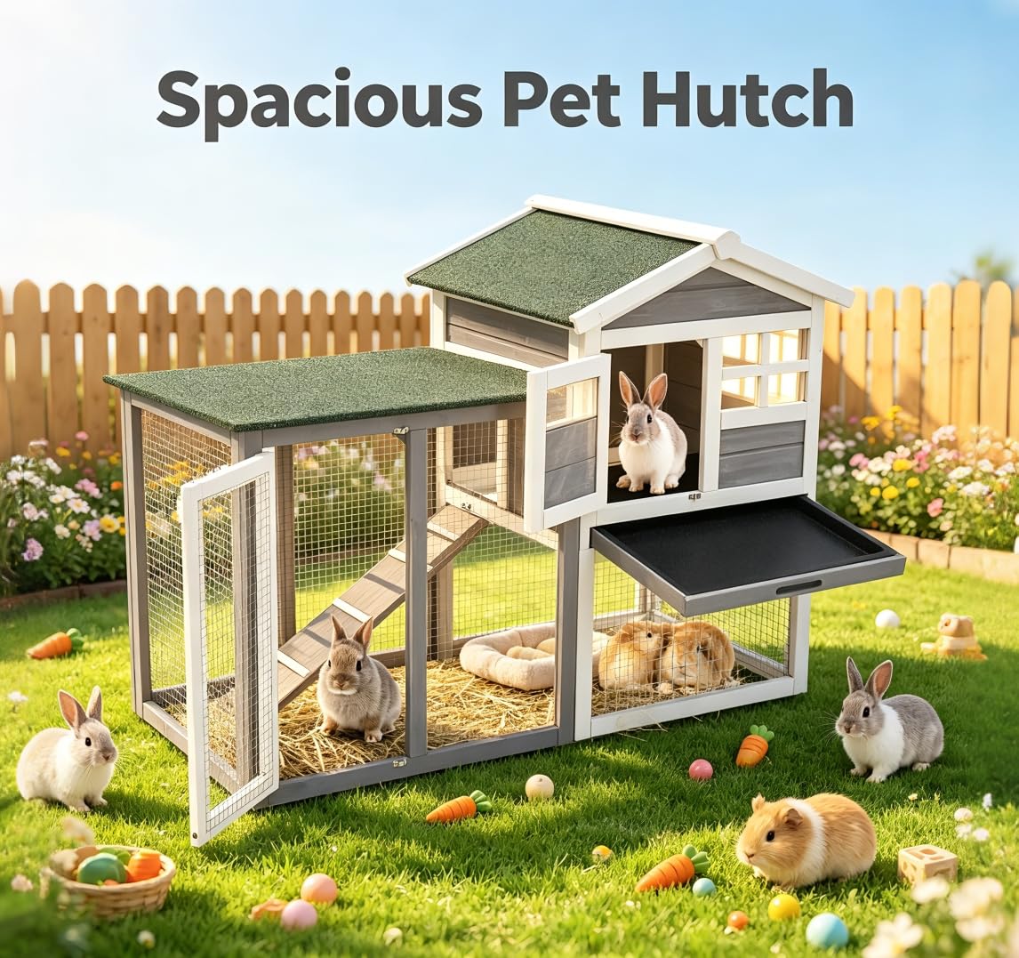 2-Story Wooden Bunny Hutch with Tray Z928