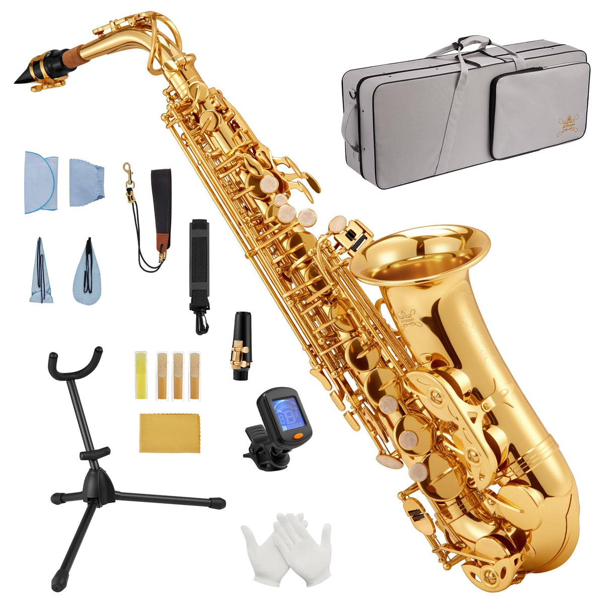 Alto Saxophone Brass Student Beginner Kit with Hard Case Z988965