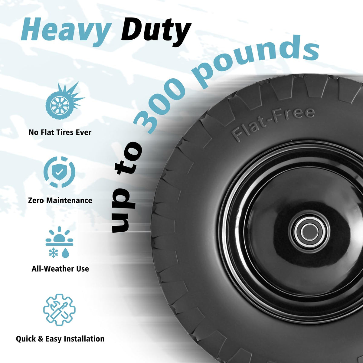 16" Flat Free Solid Rubber Wheelbarrow Wheels, 2 Pack Z15173