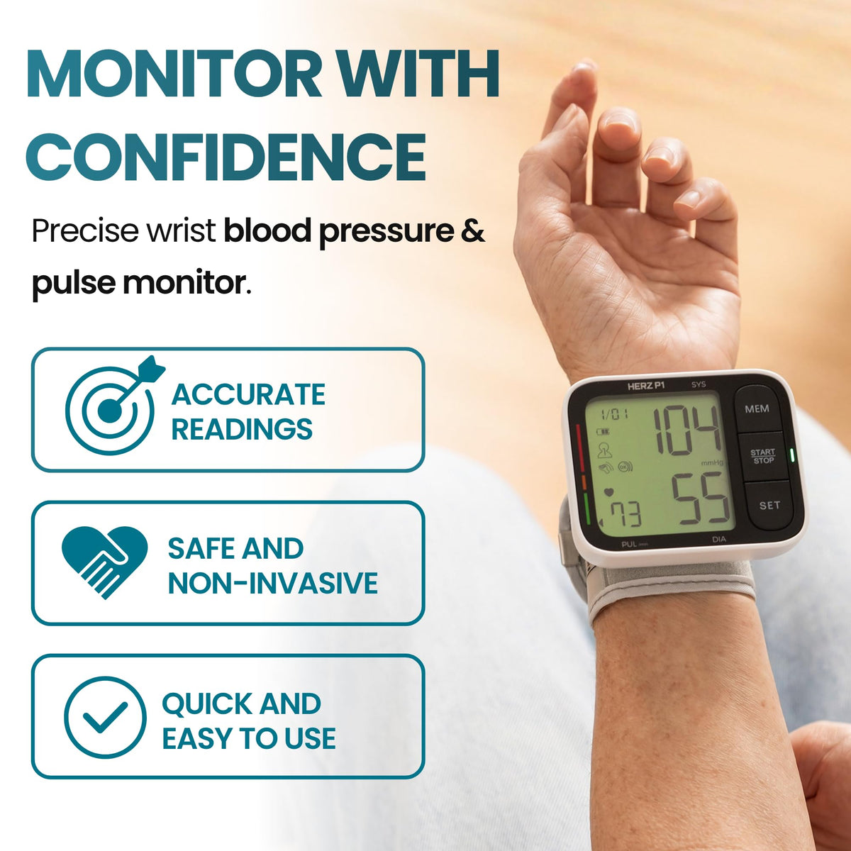 Wrist Blood Pressure Monitor with Large LCD Display and Adjustable Cuff X24105