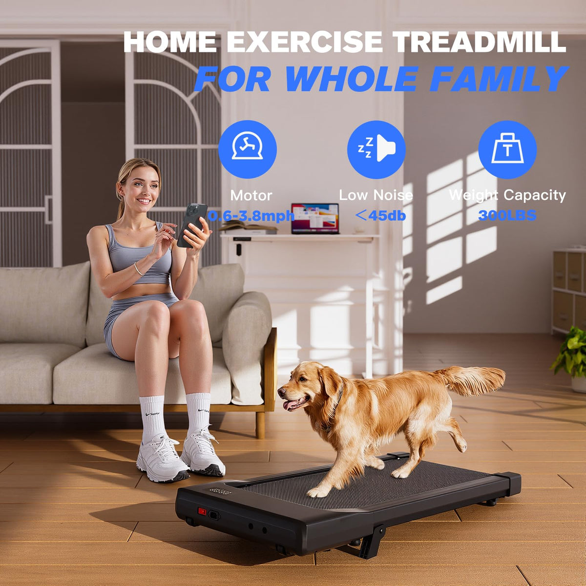 Walking Pad with Incline, 2.5 HP Under Desk Treadmill, 300 lbs Capacity V37720
