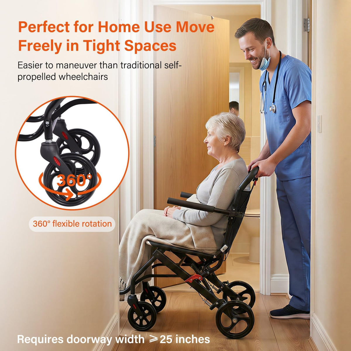 Lightweight Foldable Transport Wheelchair A1238