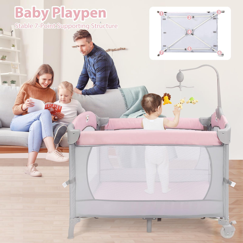 5-in-1 Pink Baby Bassinet Bedside Crib G815