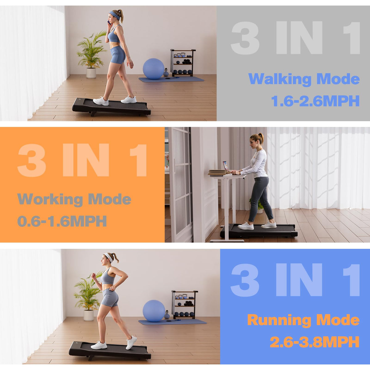 Walking Pad with Incline, 2.5 HP Under Desk Treadmill, 300 lbs Capacity V37720