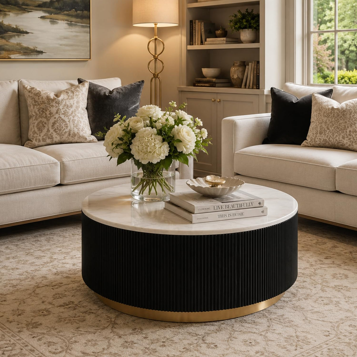 Marble Coffee Table with Pedestal Base J668372
