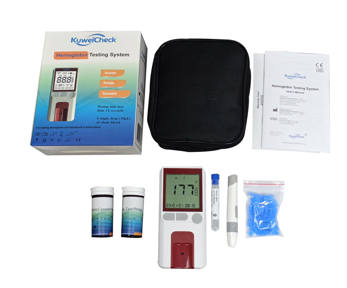 Hemoglobin Test Meter Kit with 50pcs Strips, Lancets and Capillary Tubes V239