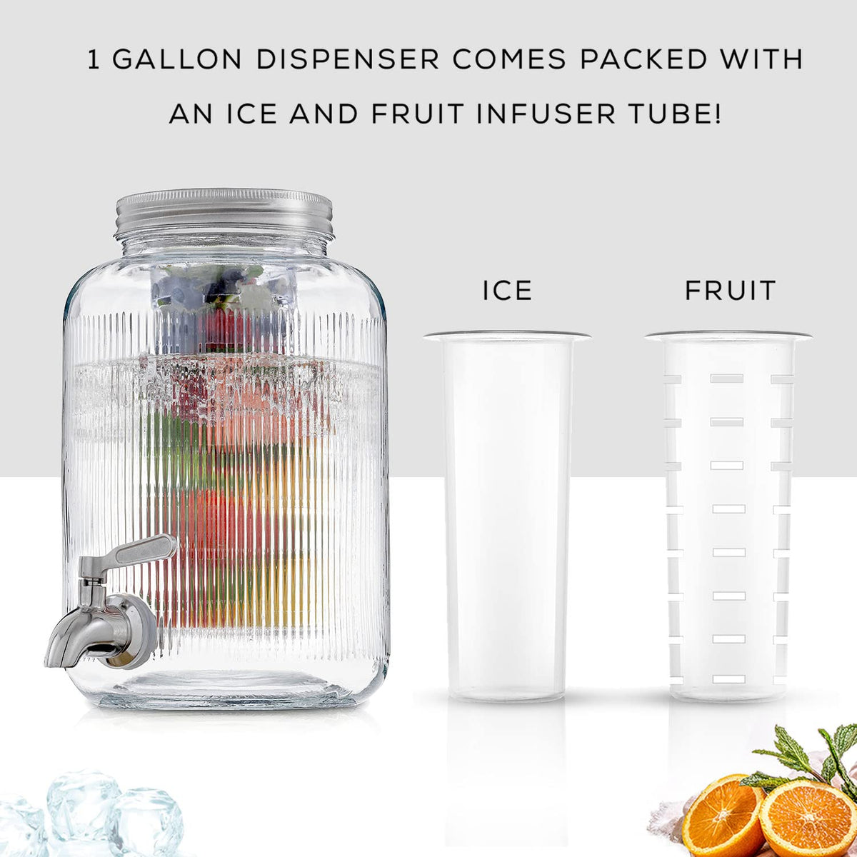 1 Gallon Glass Beverage Dispenser with Stainless Steel Spigot Z616