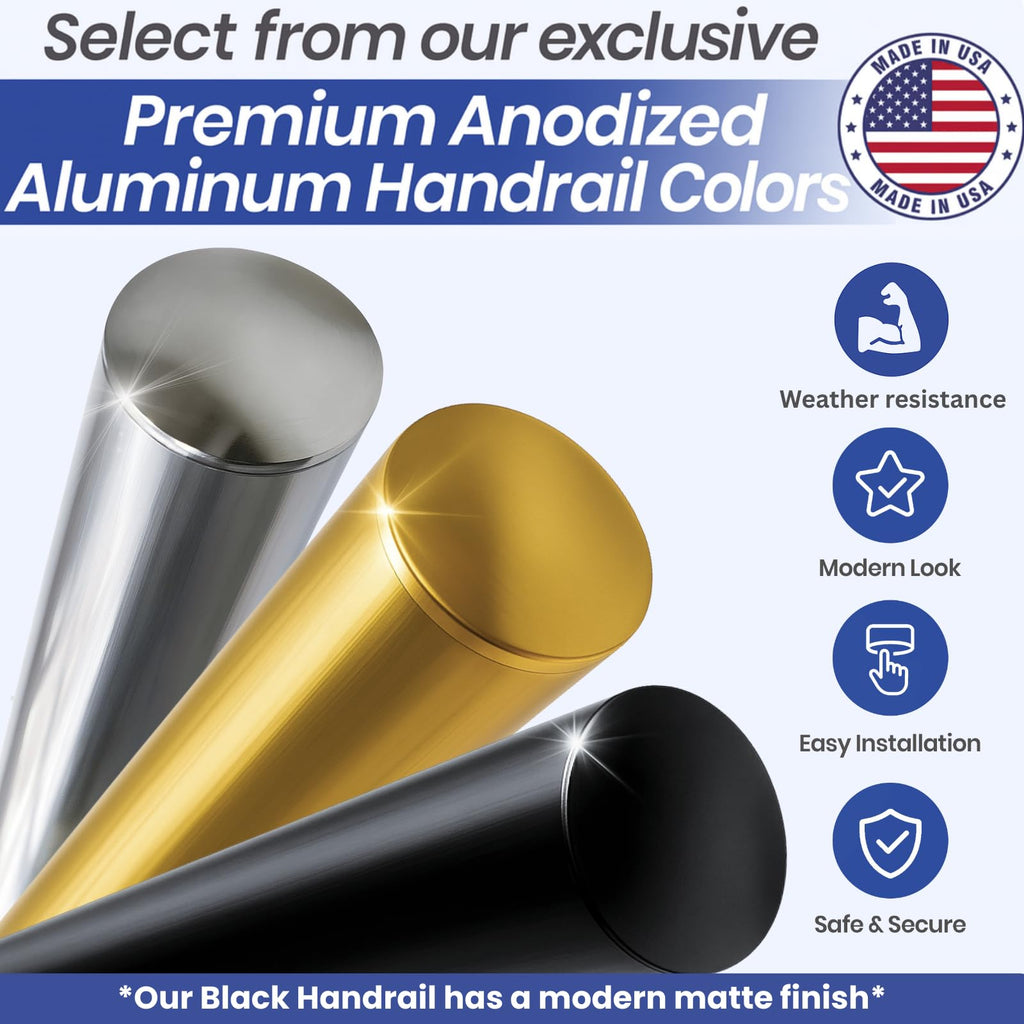6FT Aluminum Handrail Kit Matte Black T390693