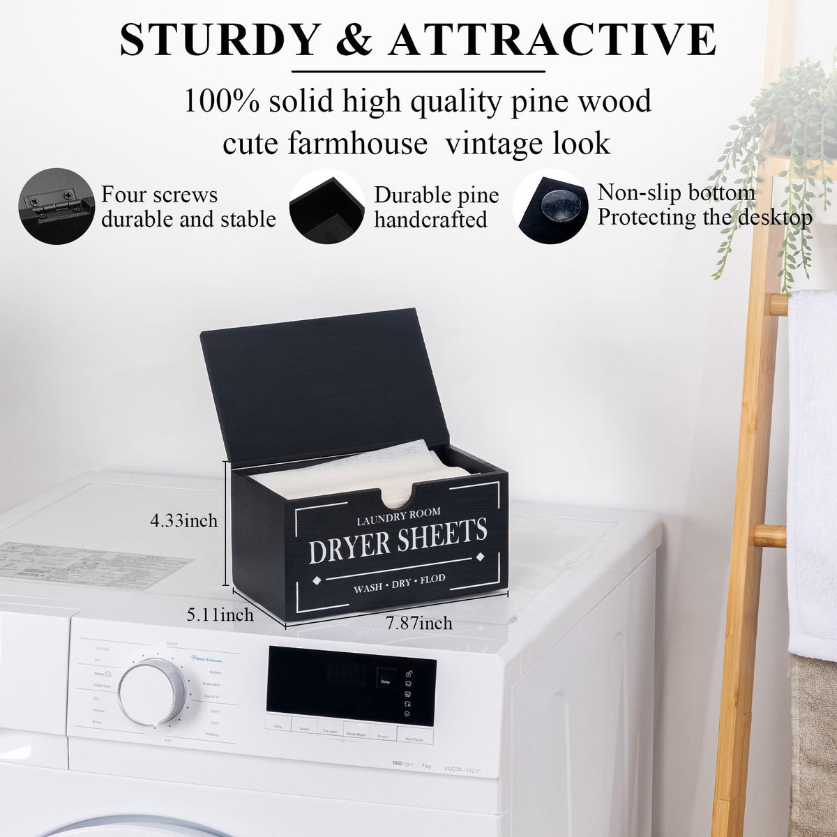 Black Dryer Sheet Holder with Lid E637
