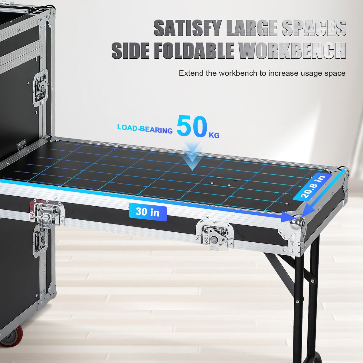 16U DJ Controller Case Rack with 2 Side Tables and 4 Casters S732