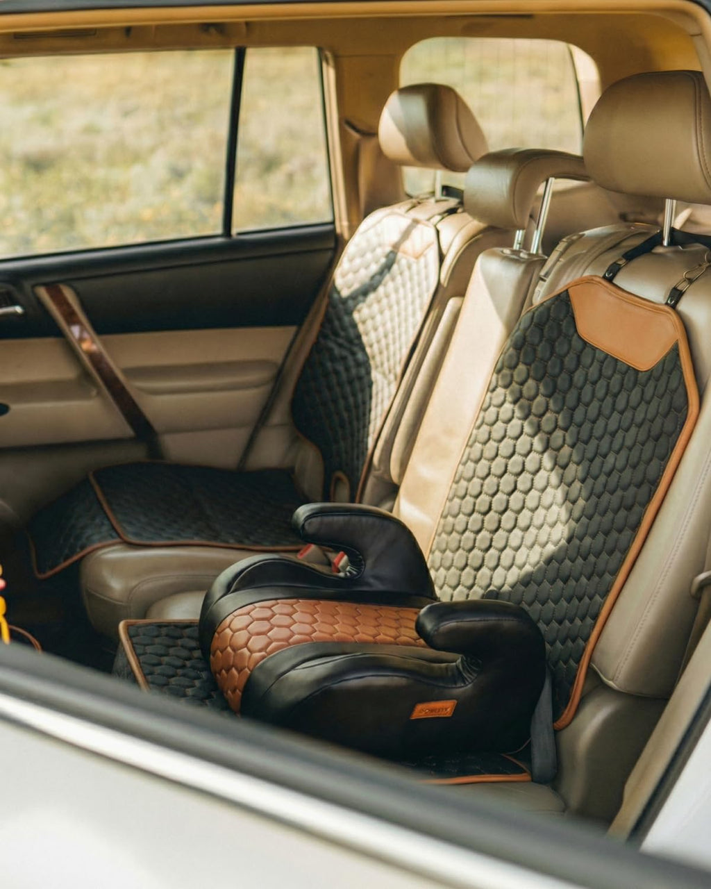 Black-Brown Backless Booster Seat, Waterproof Leather Seat Protector & Kick Mat Set Y58727