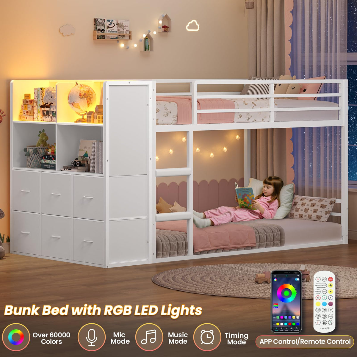Twin Over Twin Bunk Bed with 6 Storage Drawers J169749