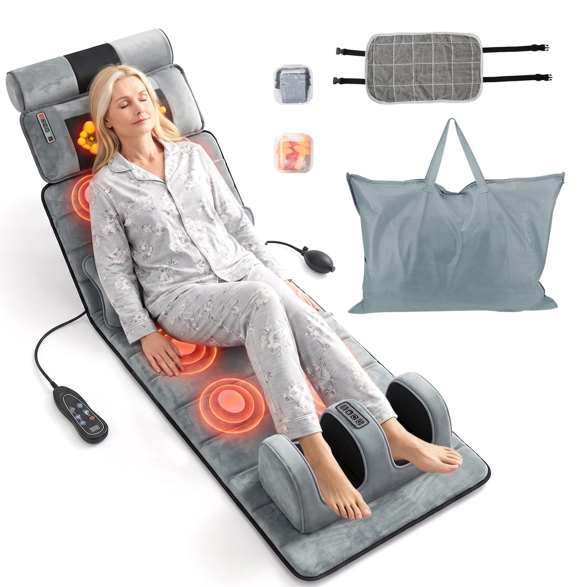 Full Body Massage Mat with Heat, 10 Vibrating Nodes, 9 Modes, 3 Heating Levels, Detachable Neck Foot Massager C5911