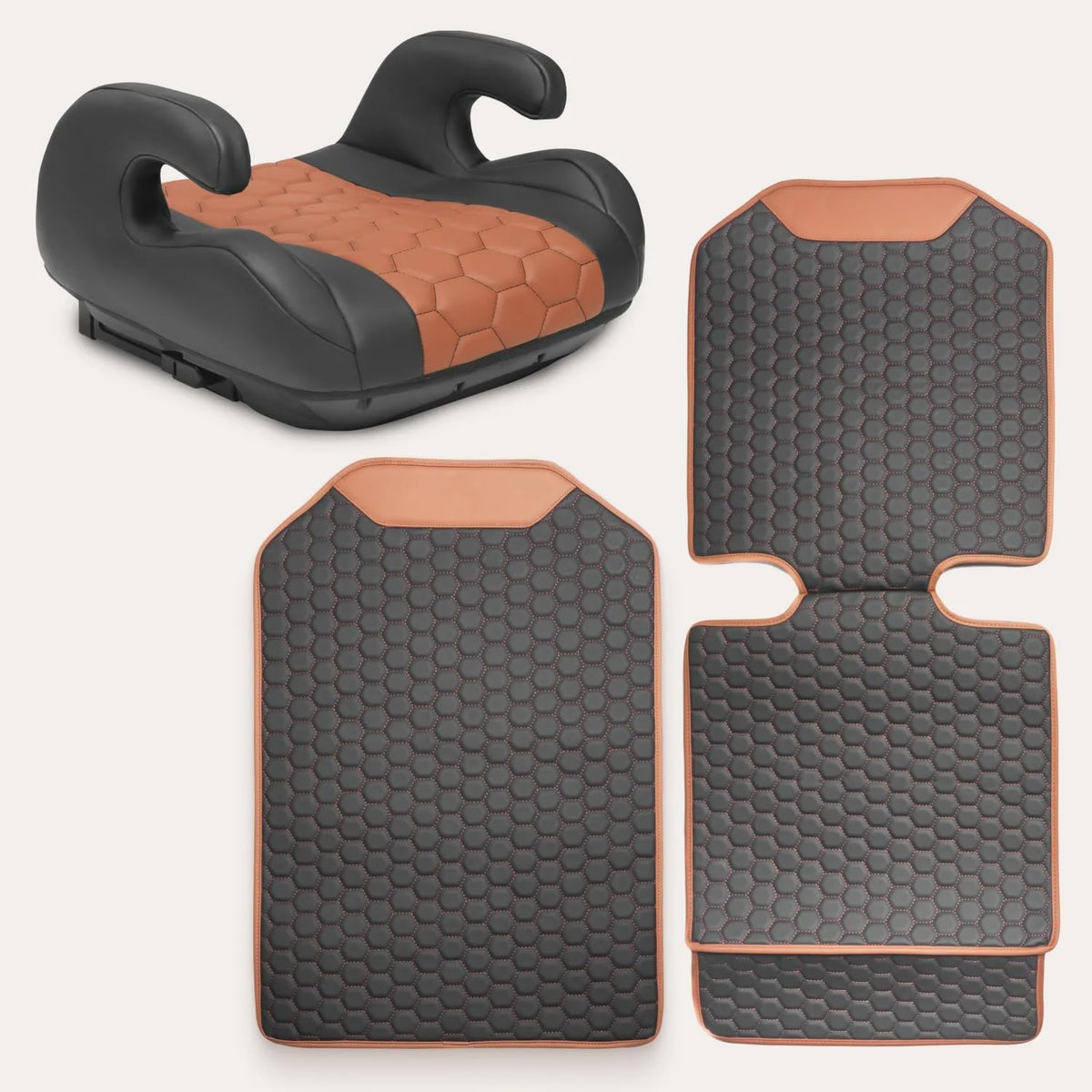 Black-Brown Backless Booster Seat, Waterproof Leather Seat Protector & Kick Mat Set Y58727