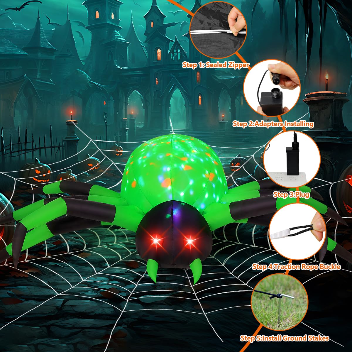 9FT Green Spider Yard Inflatables V59130