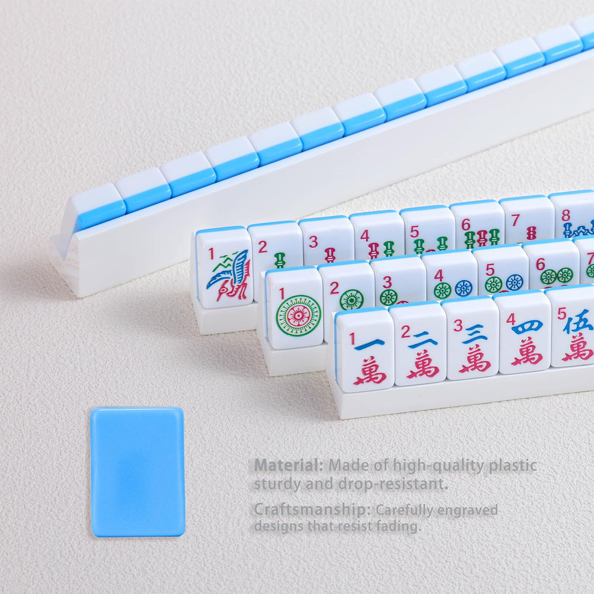 Mini Mahjong Set with 166 Blue Tiles, 4 Racks & Bag I503292