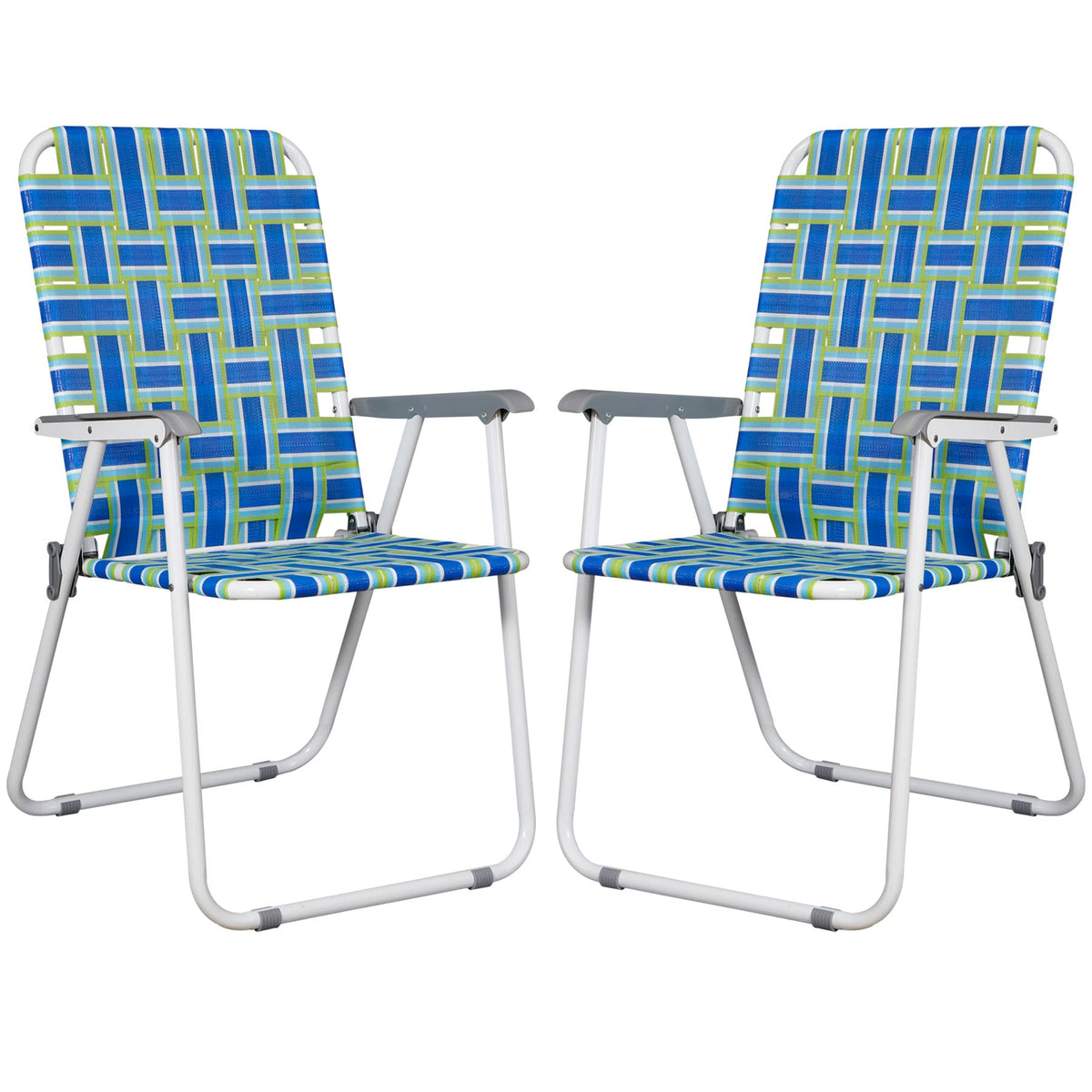 Folding Metal Webbed Outdoor Chair Set of 2 Blue V6987