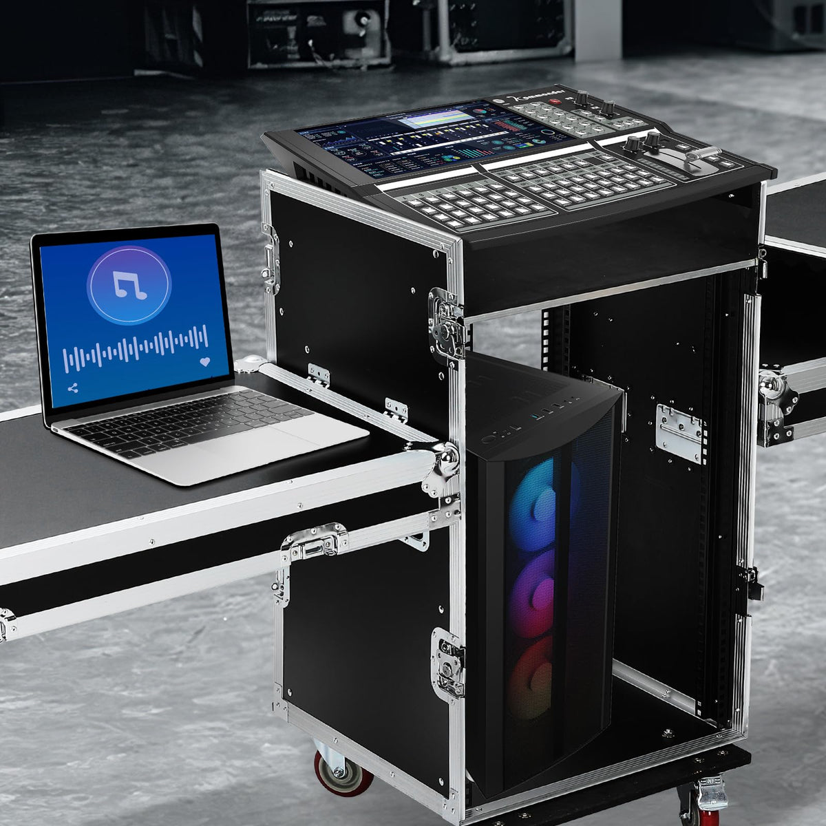 16U DJ Controller Case Rack with 2 Side Tables and 4 Casters S732